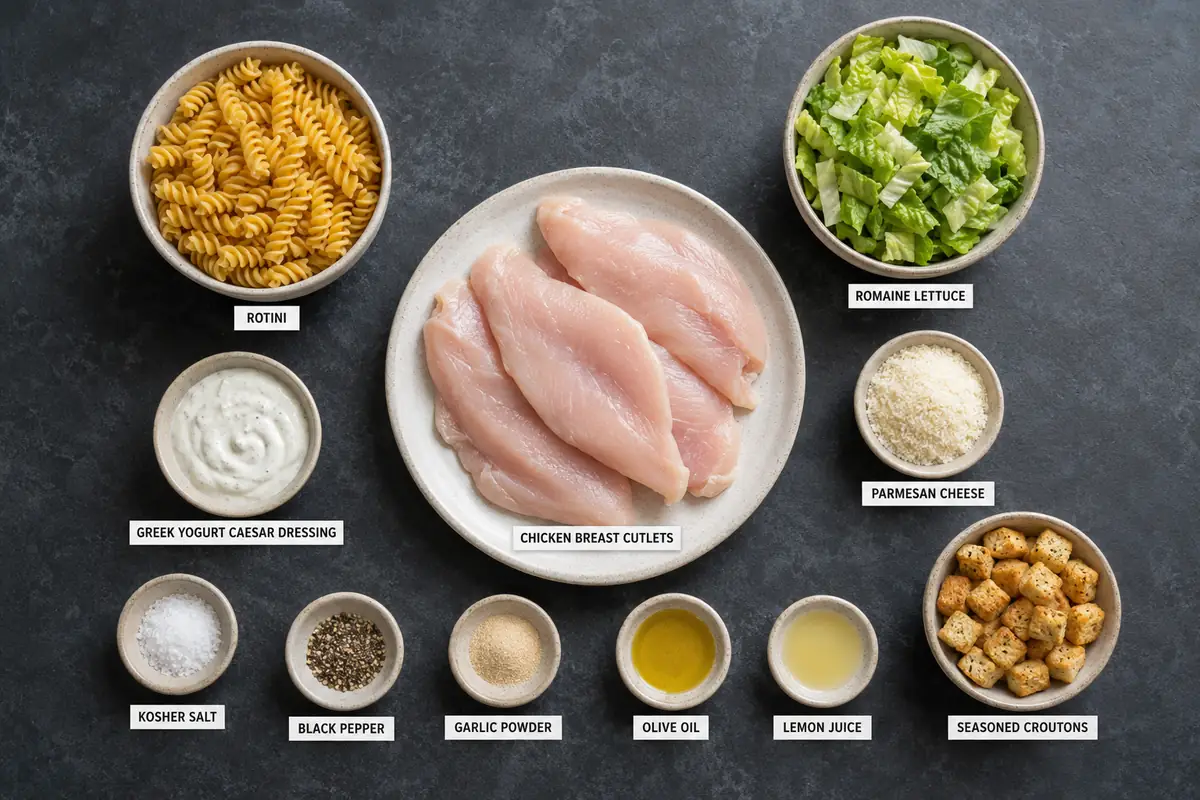 Crunchy Chicken Caesar Pasta Salad for Meal Prep