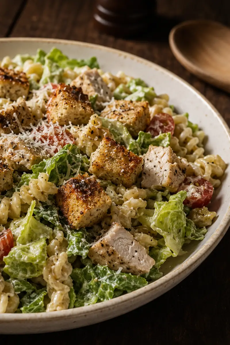 Crunchy Chicken Caesar Pasta Salad for Meal Prep