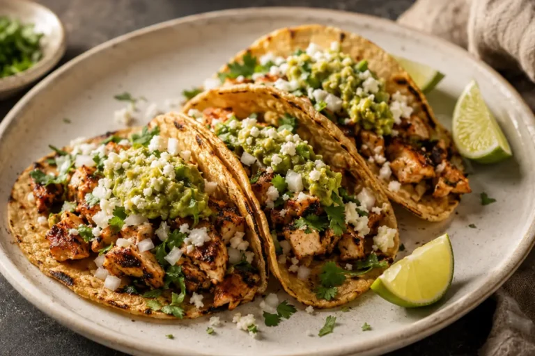 Crispy Chicken Street Tacos For Busy Weeknights With Diced Onion, Cilantro, Salsa,