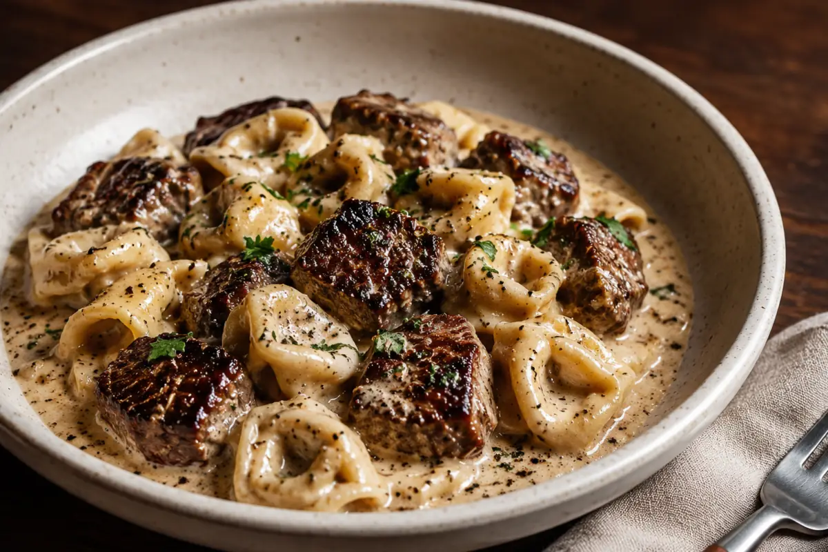 Creamy Cracked Garlic Steak Tortellini In Creamhouse Sauce Weeknight Win With Browned