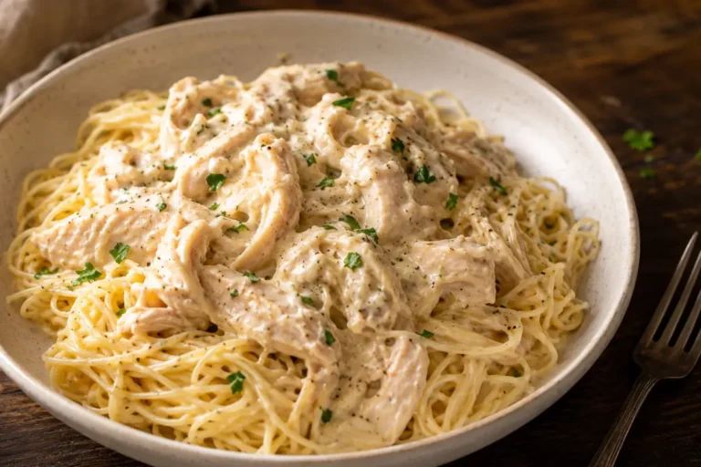 Creamy Crock Pot Angel Chicken For Busy Weeknights Over Glossy Angel Hair