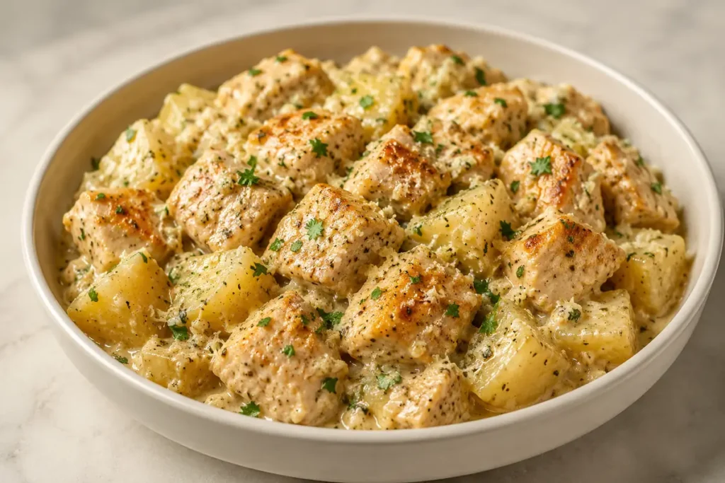 Creamy Crockpot Garlic Parmesan Chicken And Potatoes For Meal Prep In A