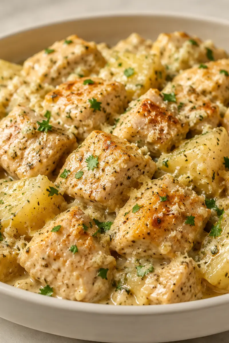 Creamy Crockpot Garlic Parmesan Chicken and Potatoes for Meal Prep