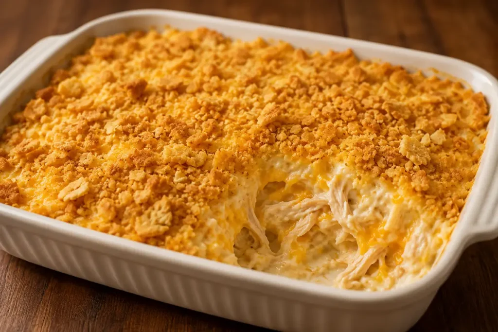 Cheesy Dolly Parton’s 5 Ingredient Casserole With Toasted Cracker Topping And Melted