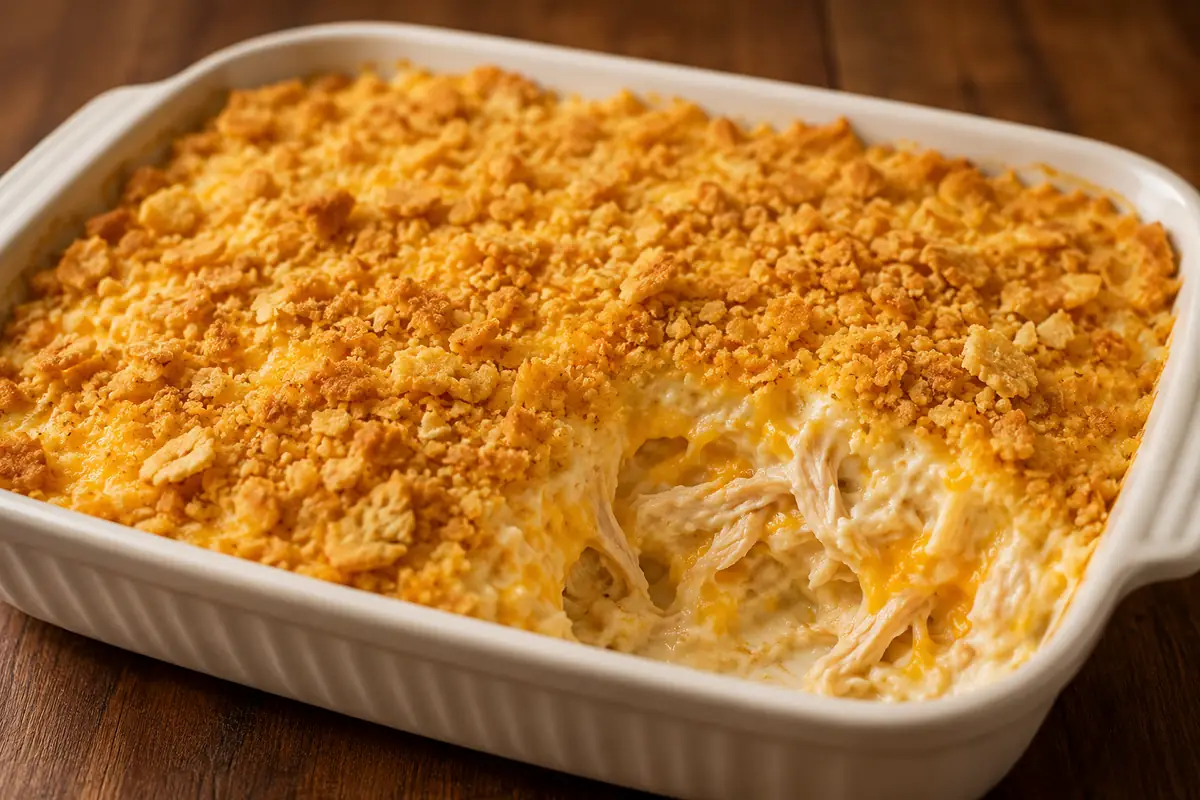 Cheesy Dolly Parton’s 5 Ingredient Casserole With Toasted Cracker Topping And Melted