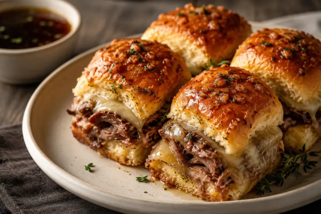 Cheesy French Dip Sliders For Easy Dinners With Golden Tops And Au