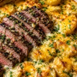 Cheesy Garlic Butter Steak Cheddar Potato Bake for Easy Dinners Cheesy Garlic Butter Steak Cheddar Potato Bake For Easy Dinners With Sliced