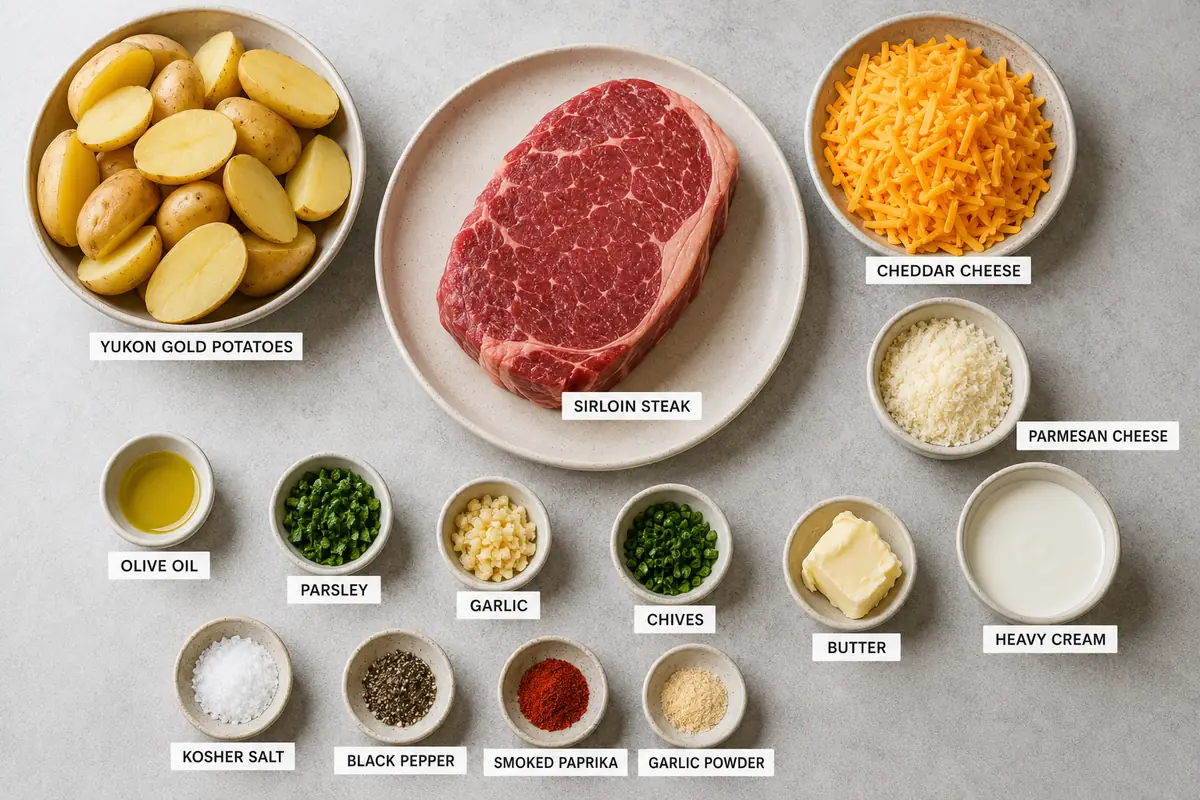 Cheesy Garlic Butter Steak Cheddar Potato Bake for Easy Dinners