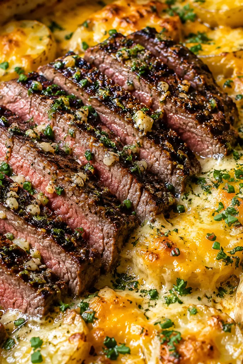 Cheesy Garlic Butter Steak Cheddar Potato Bake for Easy Dinners