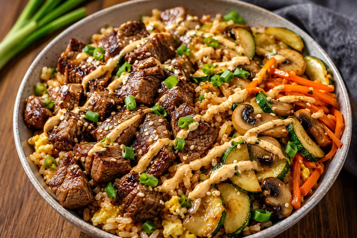 Loaded Hibachi Steak Bowls For Easy Dinners With Seared Steak And Vegetables