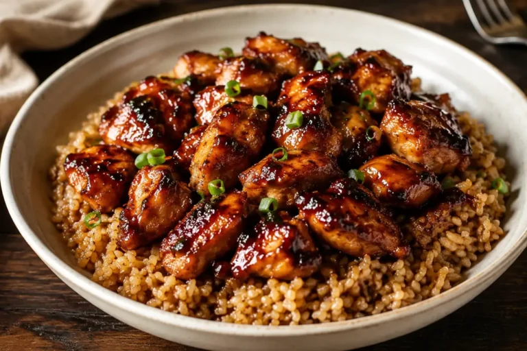 Sticky Honey BBQ Chicken And Rice For Busy Weeknights With Glossy Diced