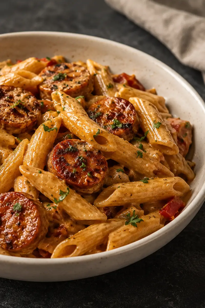 One Pot Creamy Spicy Cajun Sausage Pasta Weeknight Win