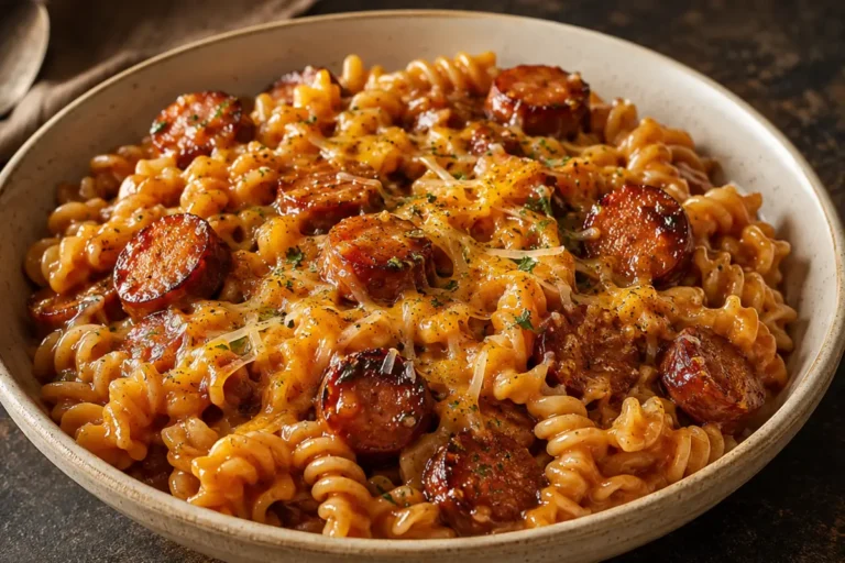 Creamy One Pot Honey BBQ Sausage Pasta For Busy Weeknights With Glossy