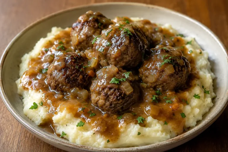 Creamy Salisbury Steak Meatballs With Garlic Herb Mashed Potatoes For Easy Dinners,