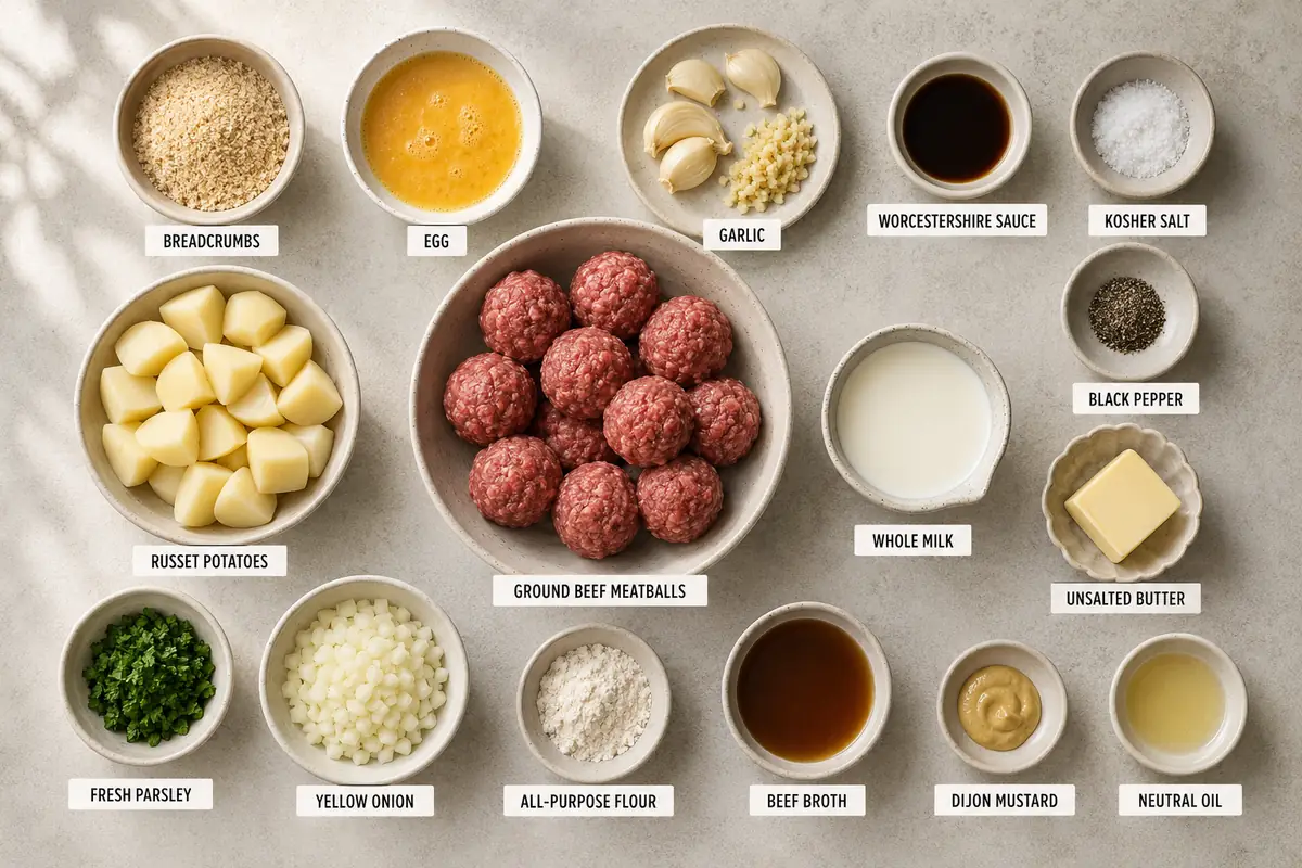 Creamy Salisbury Steak Meatballs with Garlic Herb Mashed Potatoes for Easy Dinners
