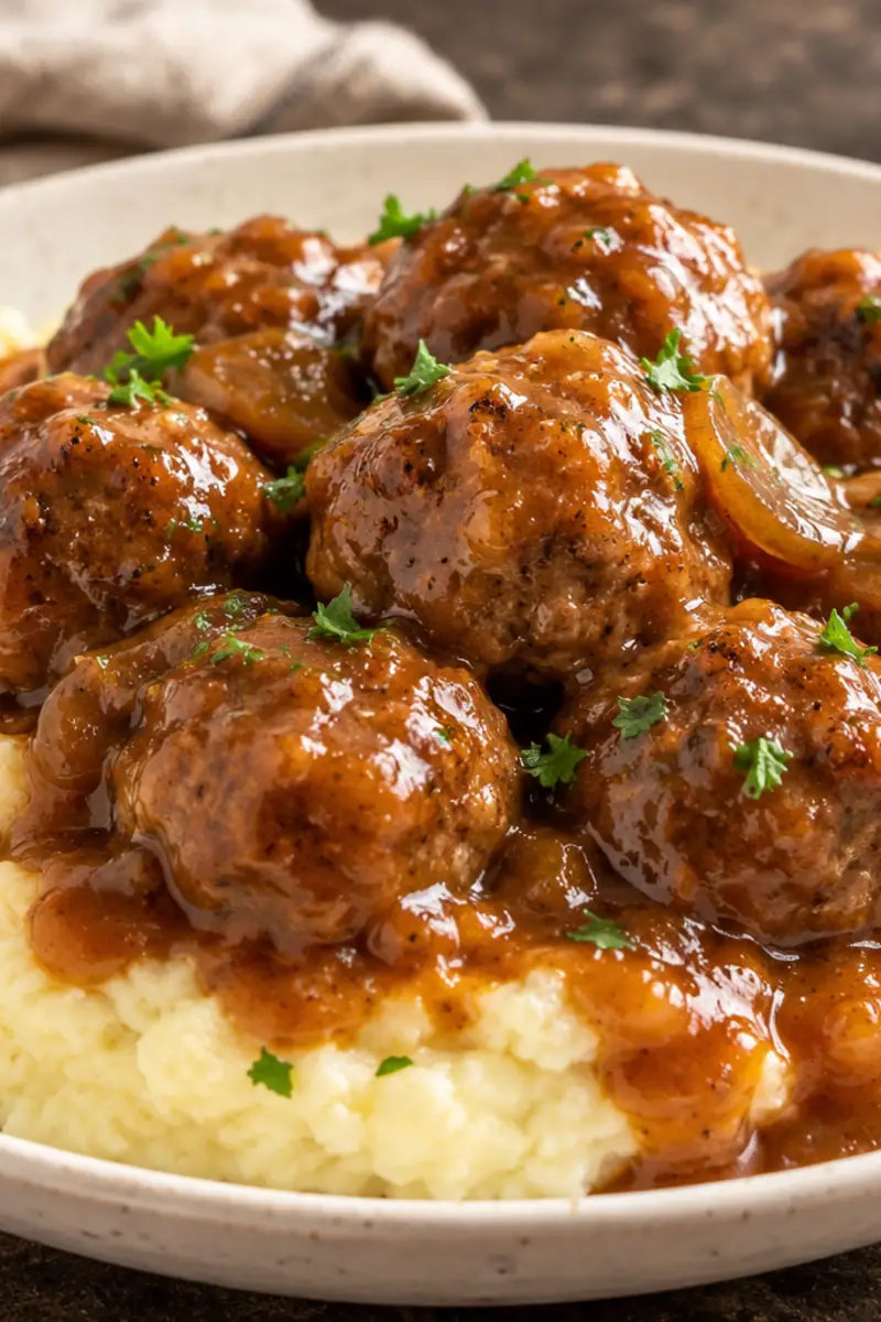 Slow Cooker Salisbury Steak Meatballs with Frozen Meatballs: Weeknight Win
