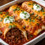 Smothered Ground Beef Burritos for Easy Dinners Smothered Ground Beef Burritos For Easy Dinners Topped With Cheddar, Sour Cream,