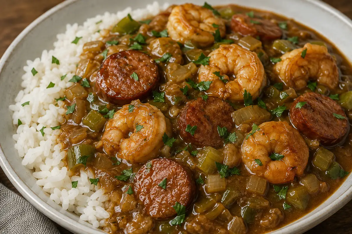 Saucy Gumbo For Easy Weeknight Dinners With Shrimp, Sausage, Brown Sauce, And