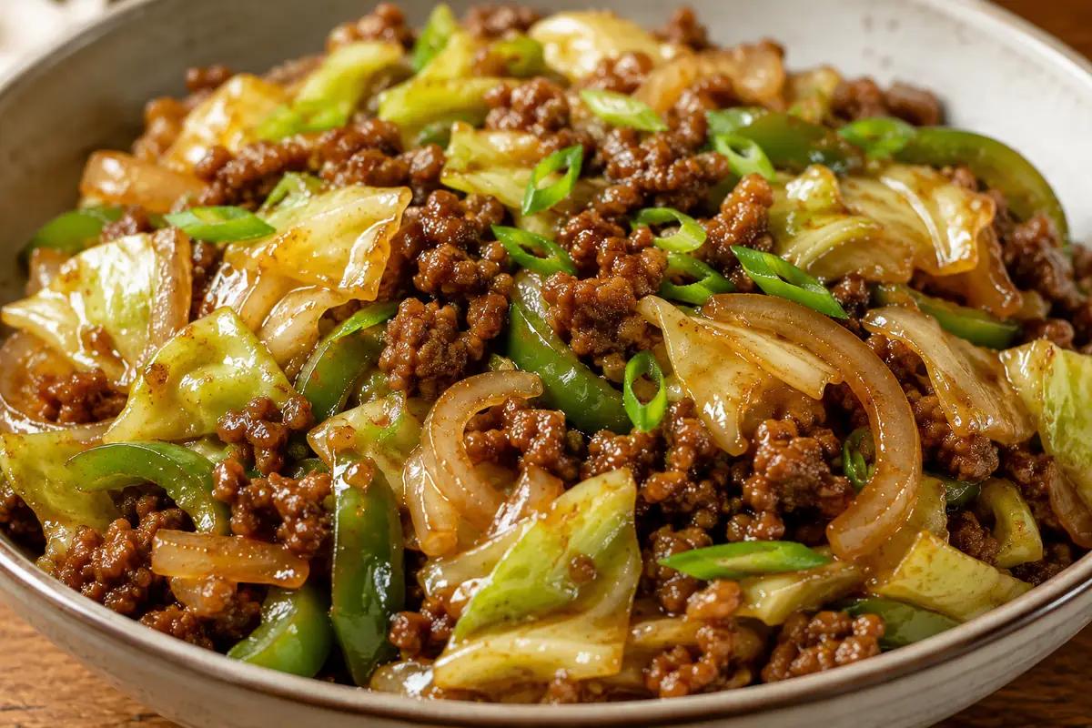 Saucy Mongolian Cabbage With Ground Beef For Easy Dinners Served In A