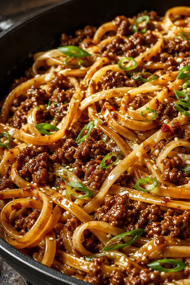 Sticky Mongolian Ground Beef Noodles for Easy Dinners