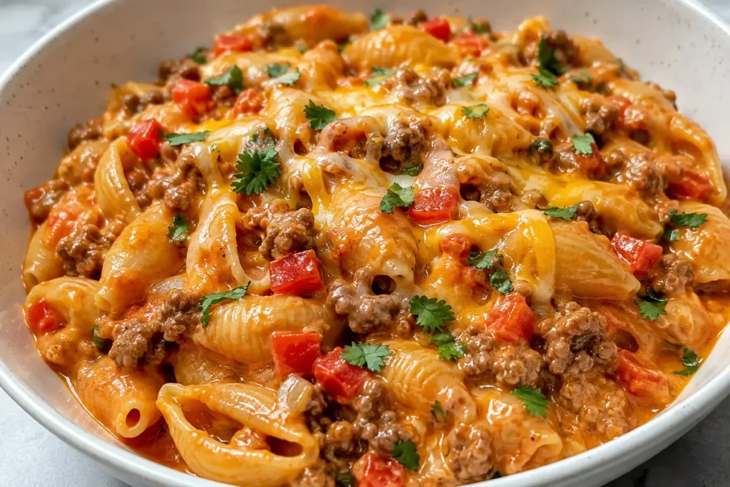 Creamy Taco Pasta For Easy Dinners With Browned Beef And Shell Pasta